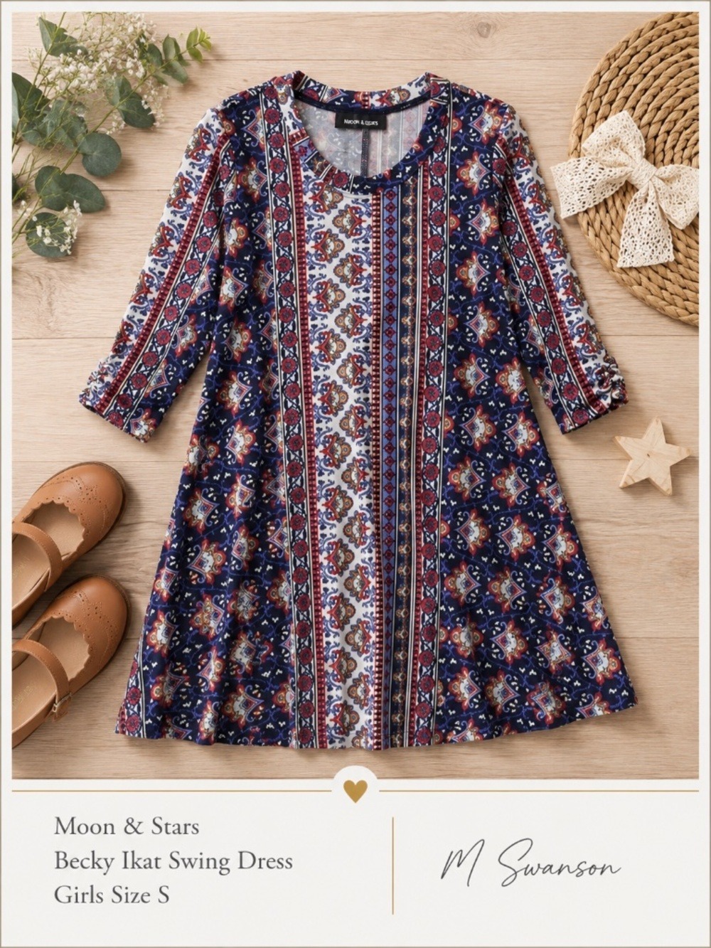 Moon & Stars Becky Ikat Swing Dress – Girls Size S